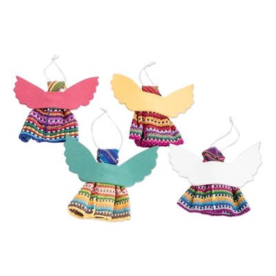 Alternate image for Set of 4 Angel-Themed Colorful Cotton Worry Doll Ornaments Celebration Angels