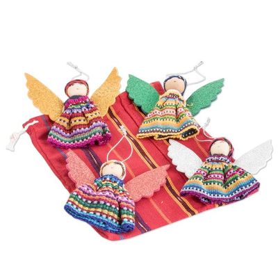 Alternate image for Set of 4 Angel-Themed Colorful Cotton Worry Doll Ornaments Celebration Angels