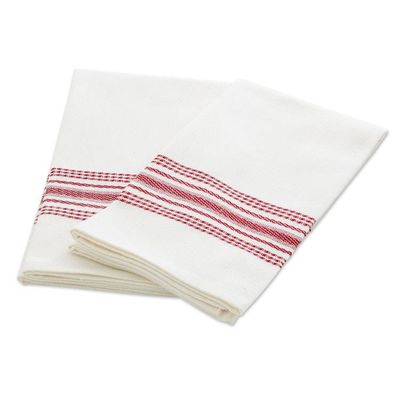 Alternate image for Striped 100 Cotton Napkins in Crimson and White Hues Pair Seasonal Stripes