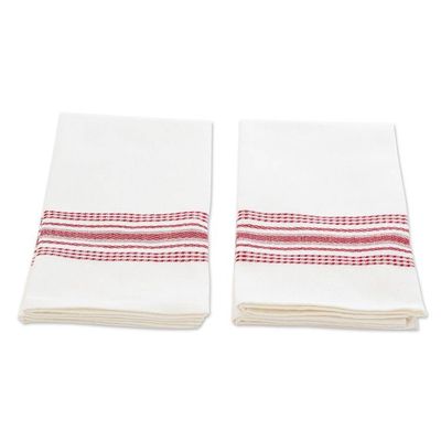 Alternate image for Striped 100 Cotton Napkins in Crimson and White Hues Pair Seasonal Stripes