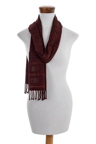 Alternate image for Deep Rust Rayon Scarf Hand Woven in Guatemala Color and Texture in Rust