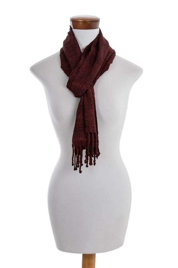Alternate image for Deep Rust Rayon Scarf Hand Woven in Guatemala Color and Texture in Rust