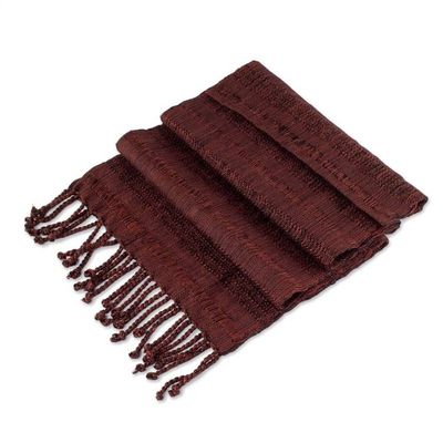 Alternate image for Deep Rust Rayon Scarf Hand Woven in Guatemala Color and Texture in Rust
