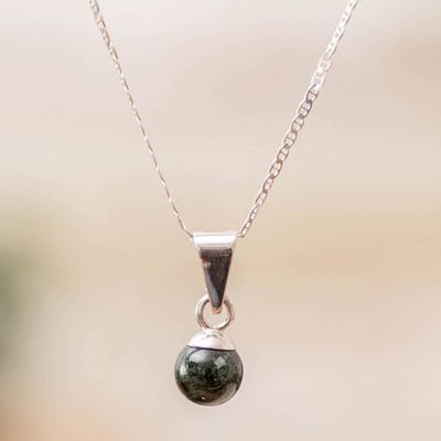 Alternate image for Minimalist Dark Green Jade Sterling Silver Pendant Necklace Dark Green Mayan Moon