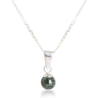 Alternate image for Minimalist Dark Green Jade Sterling Silver Pendant Necklace Dark Green Mayan Moon