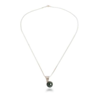 Alternate image for Minimalist Dark Green Jade Sterling Silver Pendant Necklace Dark Green Mayan Moon