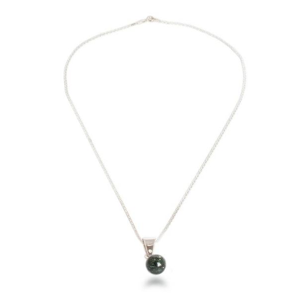 Alternate image for Minimalist Dark Green Jade Sterling Silver Pendant Necklace Dark Green Mayan Moon