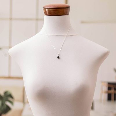 Alternate image for Minimalist Dark Green Jade Sterling Silver Pendant Necklace Dark Green Mayan Moon