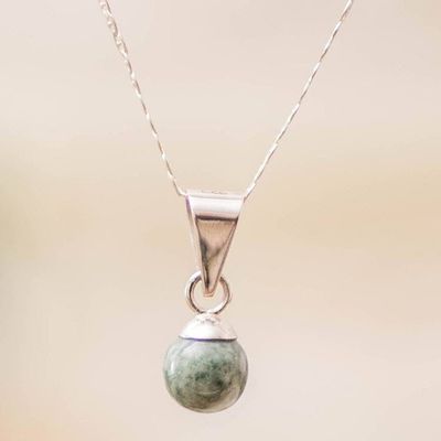 Alternate image for Modern Silver Necklace with a Single Light Green Jade Stone Light Green Mayan Moon