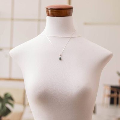 Alternate image for Modern Silver Necklace with a Single Light Green Jade Stone Light Green Mayan Moon