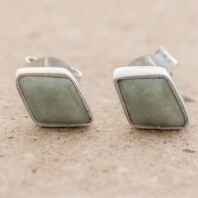 Alternate image for 925 Silver Light Green Jade Rhombus Earrings from Guatemala Mayan Elegance in Light Green