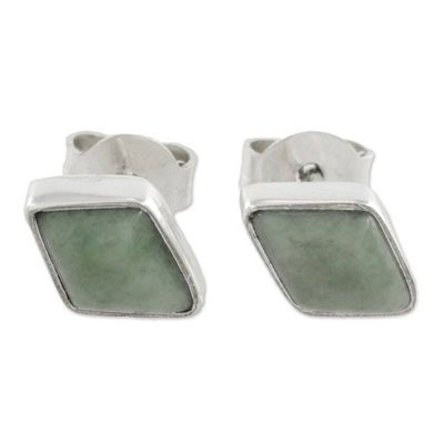 Alternate image for 925 Silver Light Green Jade Rhombus Earrings from Guatemala Mayan Elegance in Light Green