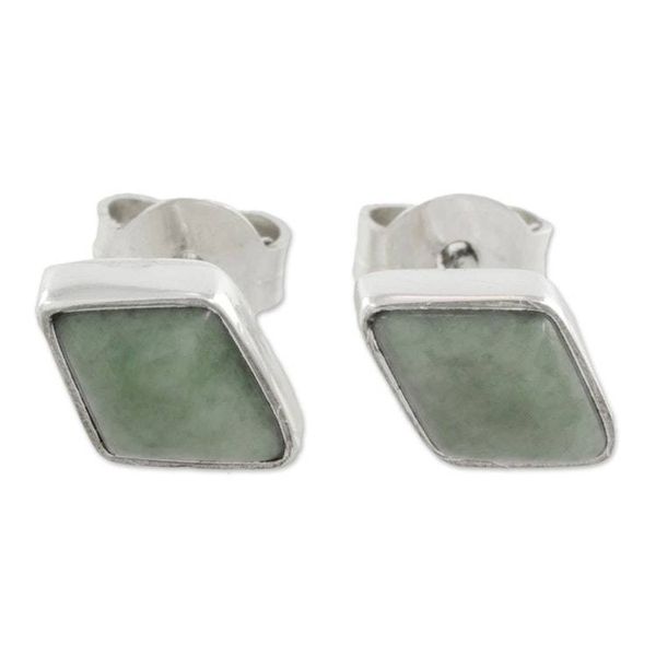 Alternate image for 925 Silver Light Green Jade Rhombus Earrings from Guatemala Mayan Elegance in Light Green