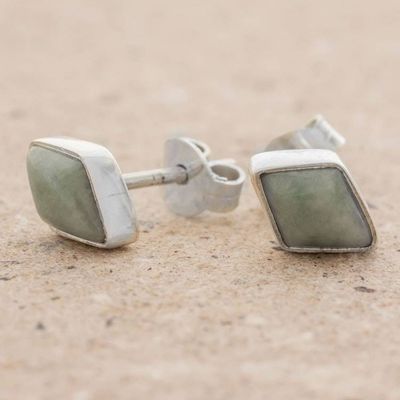 Alternate image for 925 Silver Light Green Jade Rhombus Earrings from Guatemala Mayan Elegance in Light Green