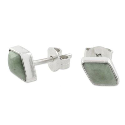 Alternate image for 925 Silver Light Green Jade Rhombus Earrings from Guatemala Mayan Elegance in Light Green