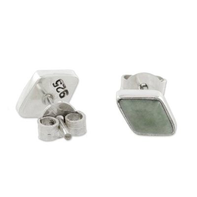 Alternate image for 925 Silver Light Green Jade Rhombus Earrings from Guatemala Mayan Elegance in Light Green