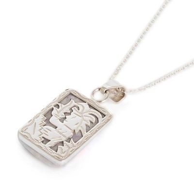 Alternate image for Reversible Silver Lilac Jade Necklace with Mayan God Motif God of Corn