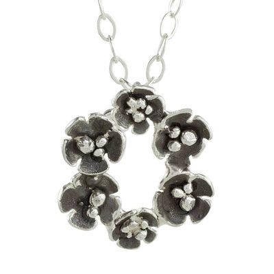 Alternate image for Handcrafted Sterling Silver Flower Wreath Pendant Necklace Floret Wreath