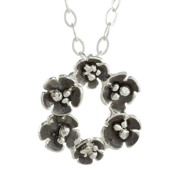 Alternate image for Handcrafted Sterling Silver Flower Wreath Pendant Necklace Floret Wreath