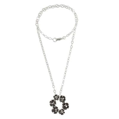 Alternate image for Handcrafted Sterling Silver Flower Wreath Pendant Necklace Floret Wreath