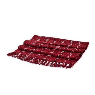 Alternate image for Handloomed Red Cotton Scarf with a Gingham-Inspired Pattern Strawberry Shine
