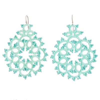 Alternate image for Aquamarine Hand-Tatted Dangle Earrings with Glass Beads Aquamarine Enchantment