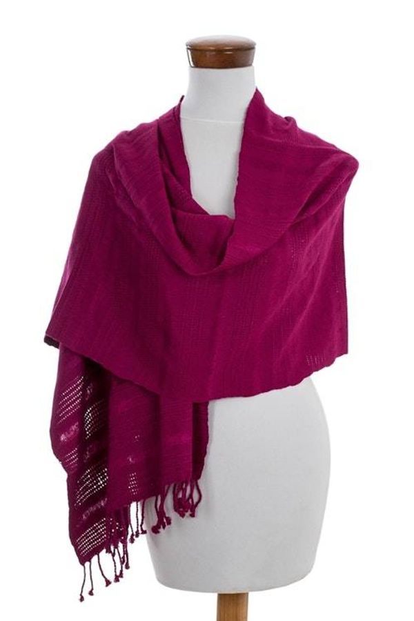 Alternate image for Guatemala Backstrap Handwoven Magenta Rayon Shawl Textured Magenta