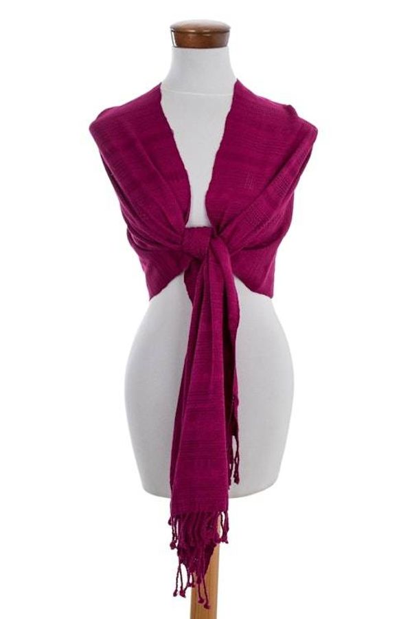 Alternate image for Guatemala Backstrap Handwoven Magenta Rayon Shawl Textured Magenta
