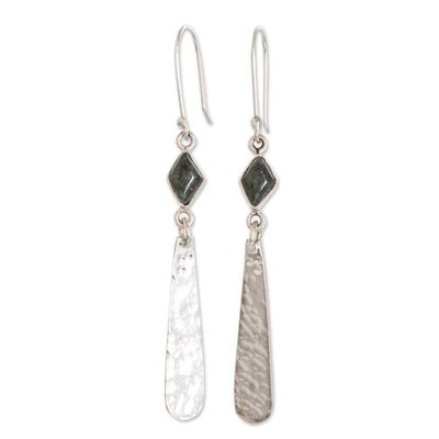 Alternate image for Sterling Silver Dangle Earrings with Black Jade Cabochons Spiritual Elegance