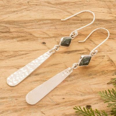 Alternate image for Sterling Silver Dangle Earrings with Black Jade Cabochons Spiritual Elegance