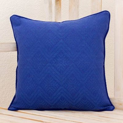 Alternate image for Blue Diamond Texture Maya Backstrap Handwoven Cushion Cover Sky Nuances