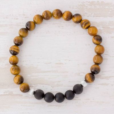 Alternate image for Mens Tigers Eye and Black Agate Stretch Bracelet Magnitude