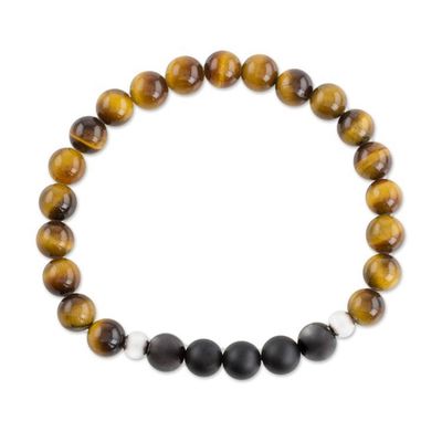 Alternate image for Mens Tigers Eye and Black Agate Stretch Bracelet Magnitude