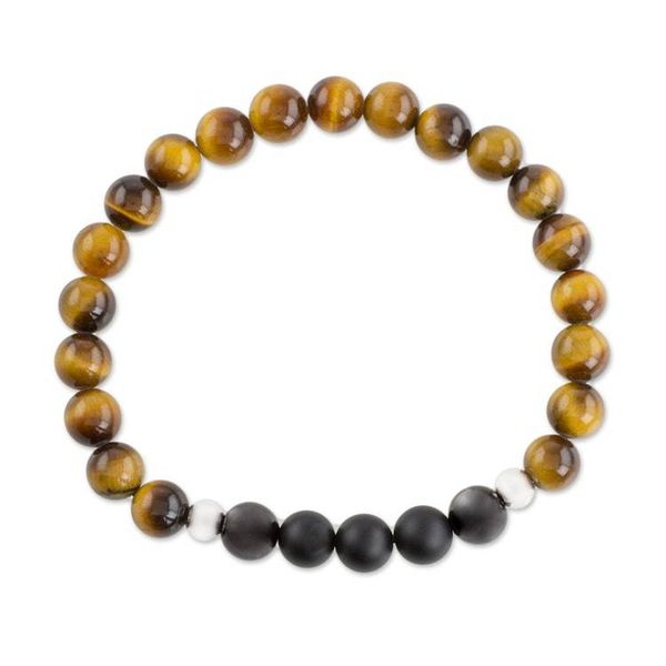 Alternate image for Mens Tigers Eye and Black Agate Stretch Bracelet Magnitude