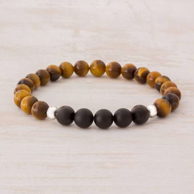 Alternate image for Mens Tigers Eye and Black Agate Stretch Bracelet Magnitude