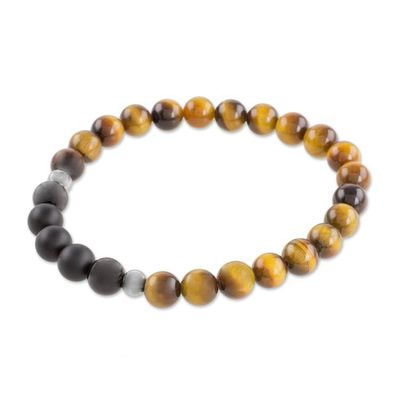 Alternate image for Mens Tigers Eye and Black Agate Stretch Bracelet Magnitude