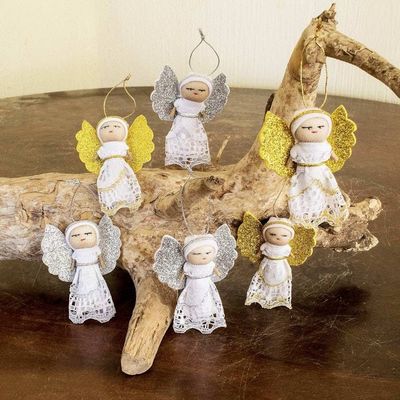 Alternate image for Handmade Angel Ornaments from Guatemala Set of 6 Lacy Angels
