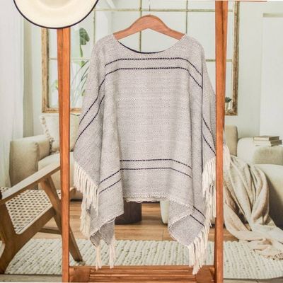 Primary image for Geometric Cotton Poncho in Black and Eggshell Geometric Evening