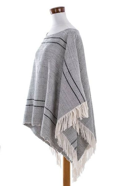 Alternate image for Geometric Cotton Poncho in Black and Eggshell Geometric Evening