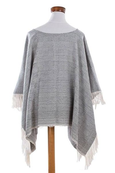Alternate image for Geometric Cotton Poncho in Black and Eggshell Geometric Evening