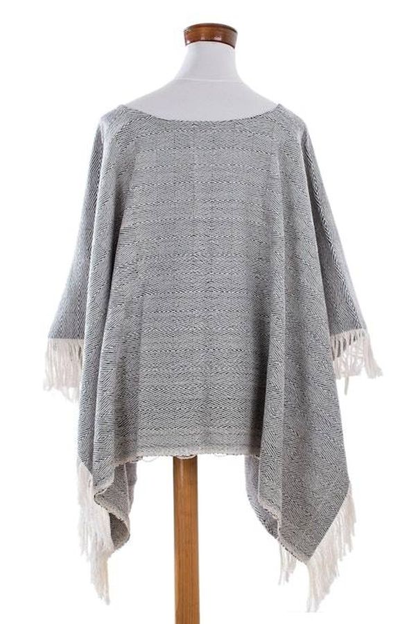 Alternate image for Geometric Cotton Poncho in Black and Eggshell Geometric Evening