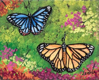 Alternate image for Signed Unstretched Oil Impressionist Painting of Butterflies Butterflies