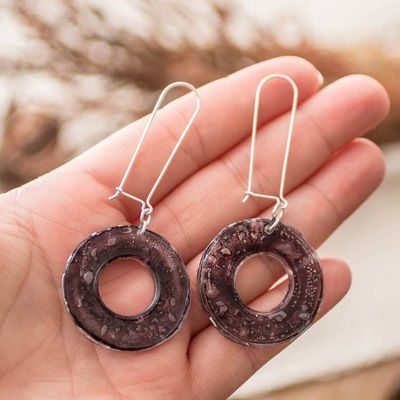 Alternate image for Eco-Friendly Modern Round Black Recycled CD Dangle Earrings Nocturnal Era