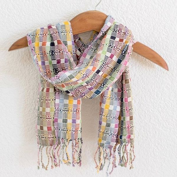 Alternate image for Backstrap Handwoven Pastel Cotton Scarf from Guatemala Pastel Gumdrops