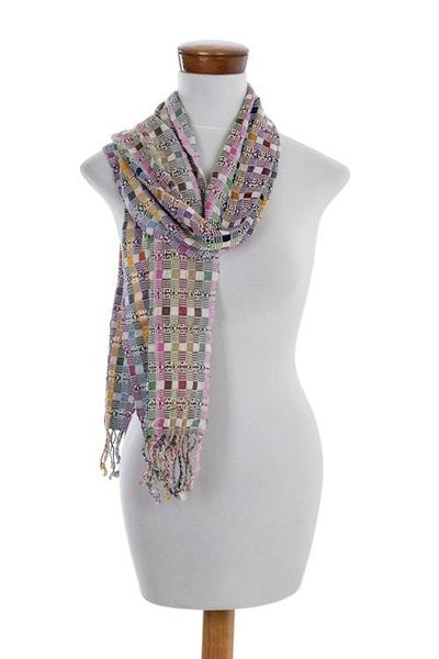 Alternate image for Backstrap Handwoven Pastel Cotton Scarf from Guatemala Pastel Gumdrops