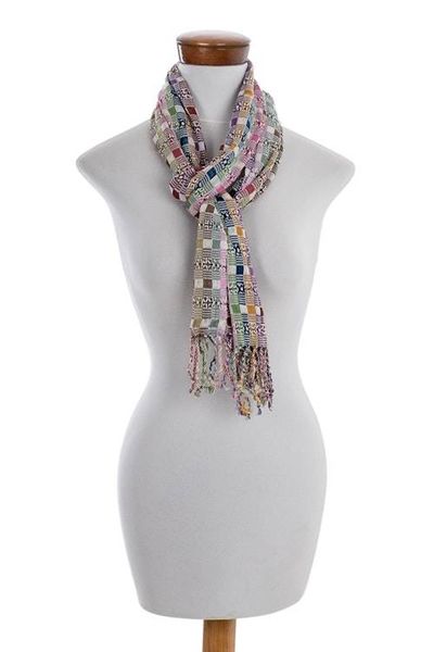 Alternate image for Backstrap Handwoven Pastel Cotton Scarf from Guatemala Pastel Gumdrops