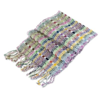 Alternate image for Backstrap Handwoven Pastel Cotton Scarf from Guatemala Pastel Gumdrops