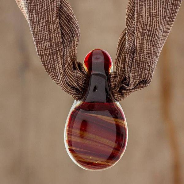 Alternate image for Earthtones Art Glass Teardrop Pendant Silk Scarf Necklace Distant Terrain
