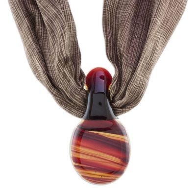 Alternate image for Earthtones Art Glass Teardrop Pendant Silk Scarf Necklace Distant Terrain