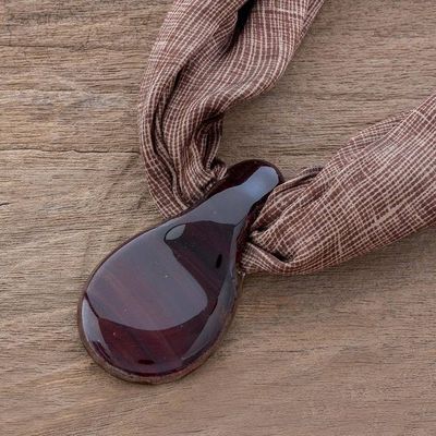 Alternate image for Earthtones Art Glass Teardrop Pendant Silk Scarf Necklace Distant Terrain